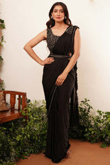 Black Embellished Lycra Saree With Free Size Blouse