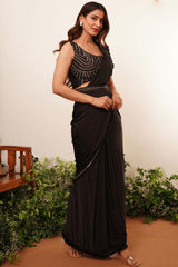 Black Embellished Lycra Saree With Free Size Blouse