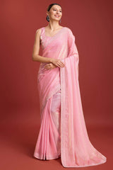 Peach Organza Silk Swarovski Saree