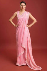 Peach Organza Silk Swarovski Saree