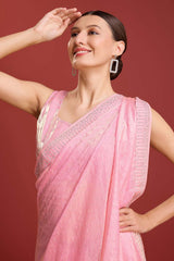 Peach Organza Silk Swarovski Saree