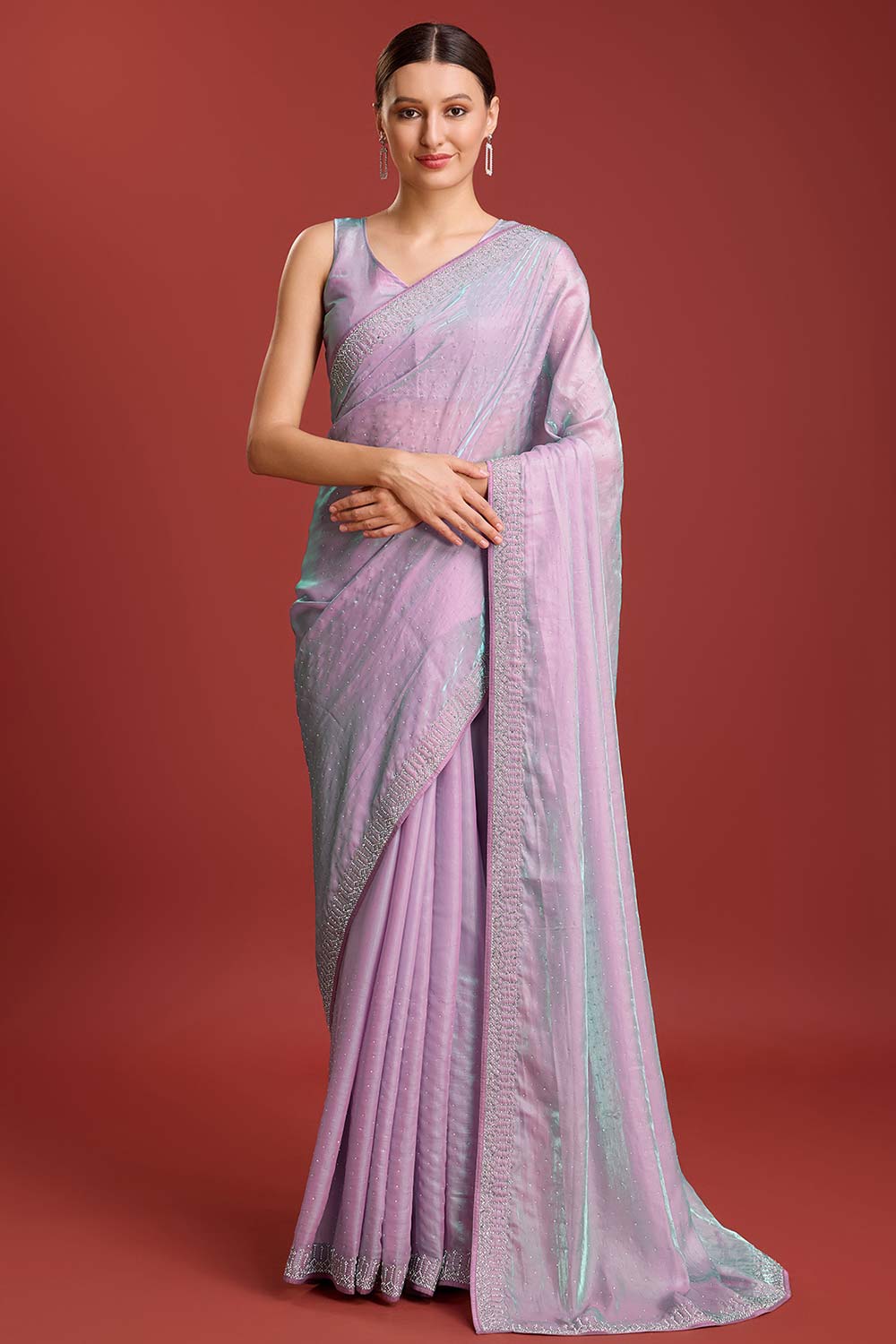 Lavender Organza Silk Swarovski Saree