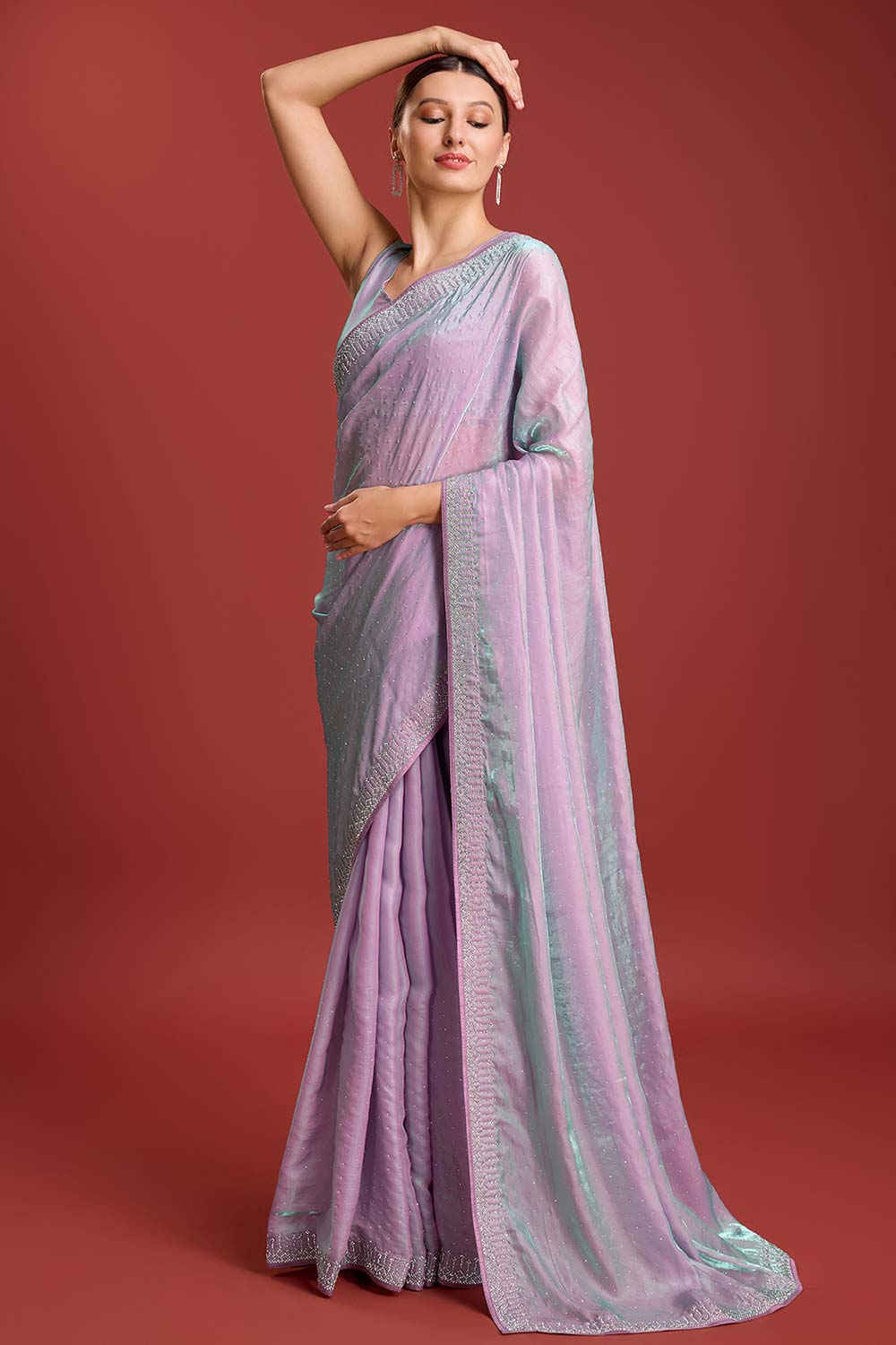 Lavender Organza Silk Swarovski Saree