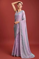 Lavender Organza Silk Swarovski Saree