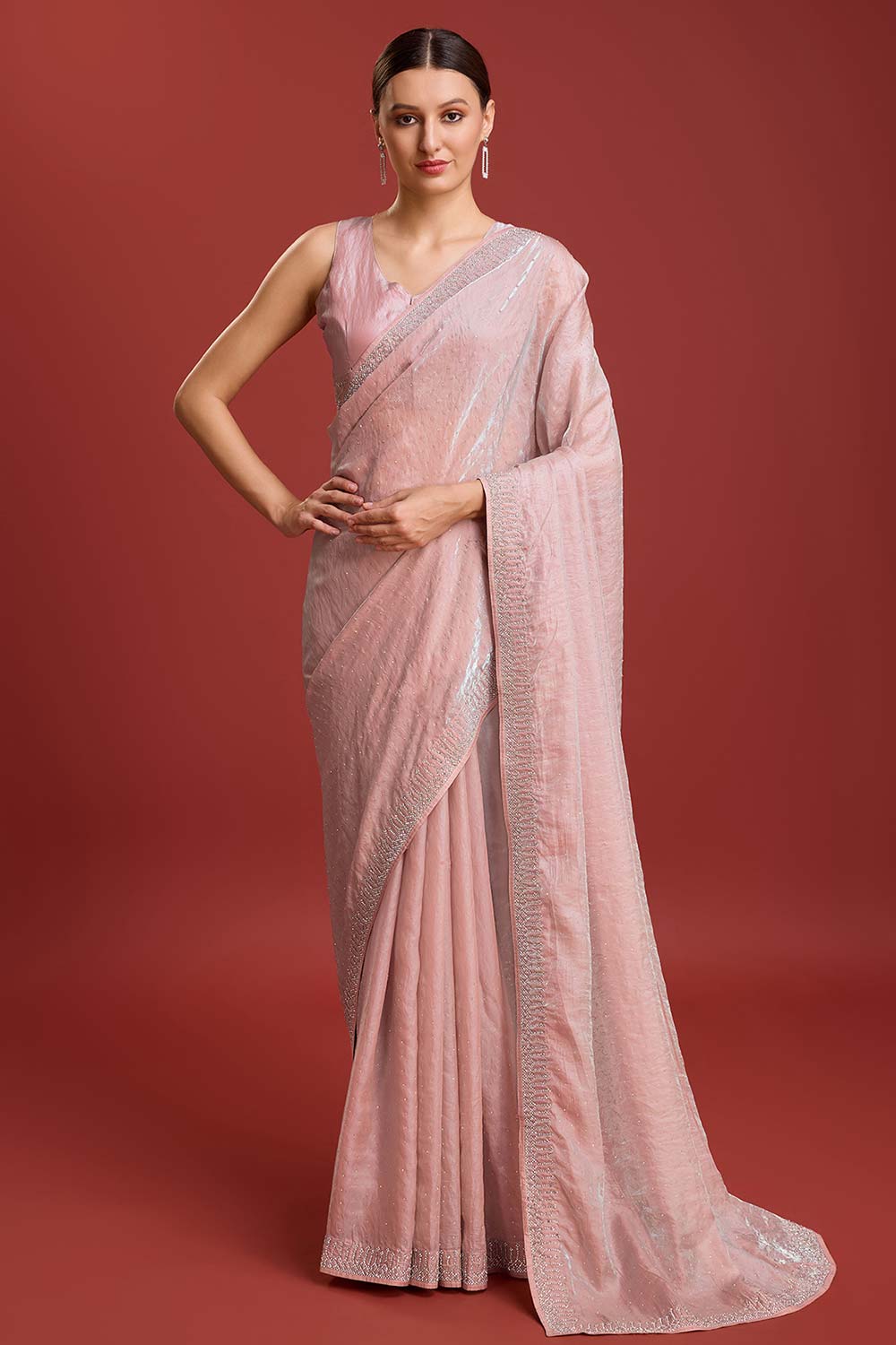 Pink Organza Silk Swarovski Saree