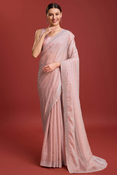 Pink Organza Silk Swarovski Saree