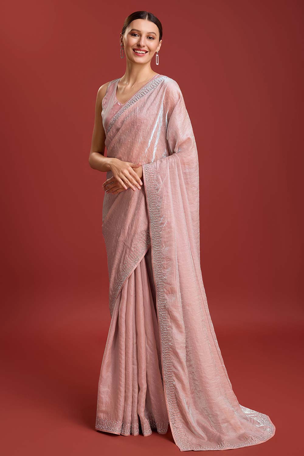 Pink Organza Silk Swarovski Saree