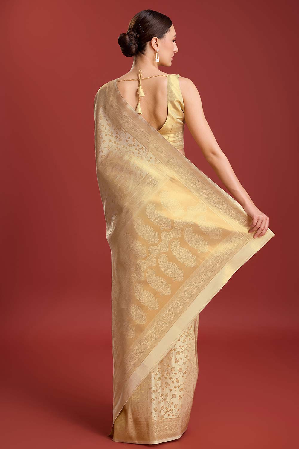 Beige Silk Woven Saree