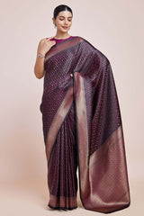 Wine Color Zari Woven Banarasi Satin Silk Saree