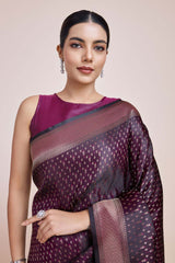 Wine Color Zari Woven Banarasi Satin Silk Saree