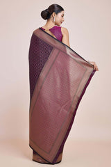 Wine Color Zari Woven Banarasi Satin Silk Saree