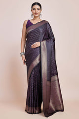 Dark Purple Color Zari Woven Banarasi Satin Silk Saree