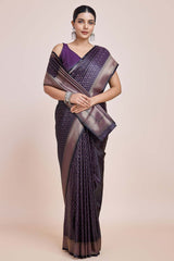 Dark Purple Color Zari Woven Banarasi Satin Silk Saree