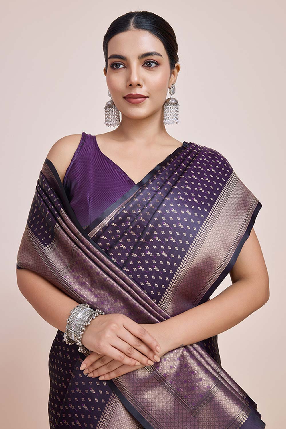 Dark Purple Color Zari Woven Banarasi Satin Silk Saree