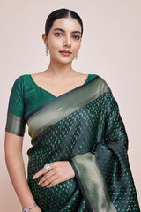 Dark Green Color Zari Woven Banarasi Satin Silk Saree