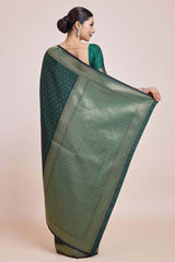 Dark Green Color Zari Woven Banarasi Satin Silk Saree