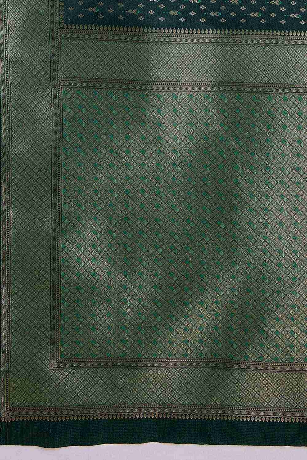 Dark Green Color Zari Woven Banarasi Satin Silk Saree