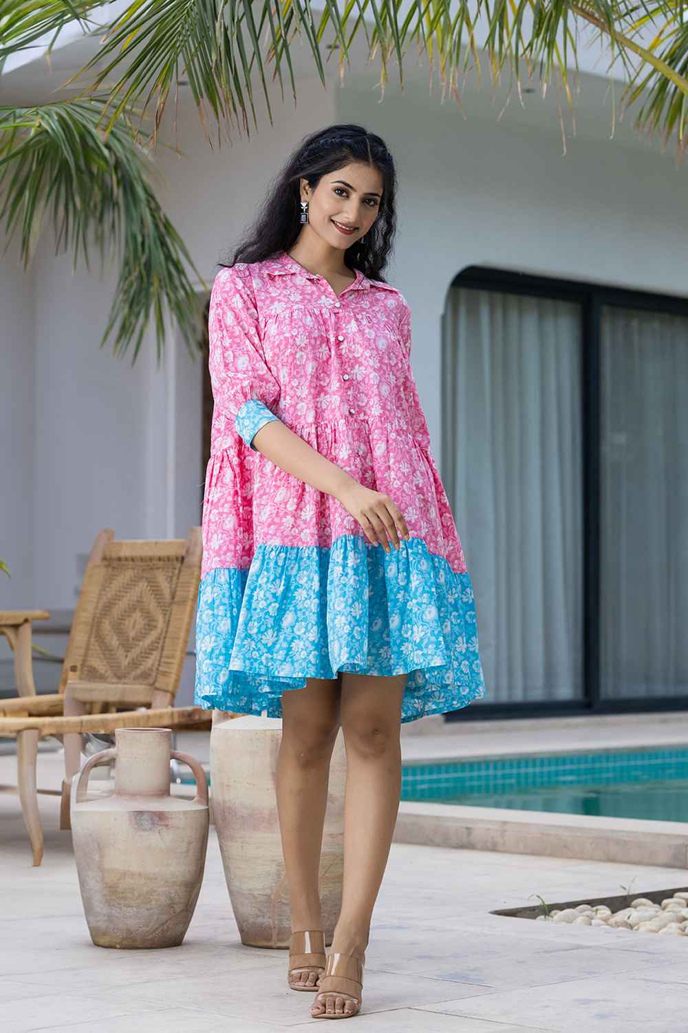 Pink Floral Print Pure Cotton Dress