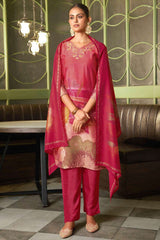 Red Viscose Silk Embroidered Salwar Suit