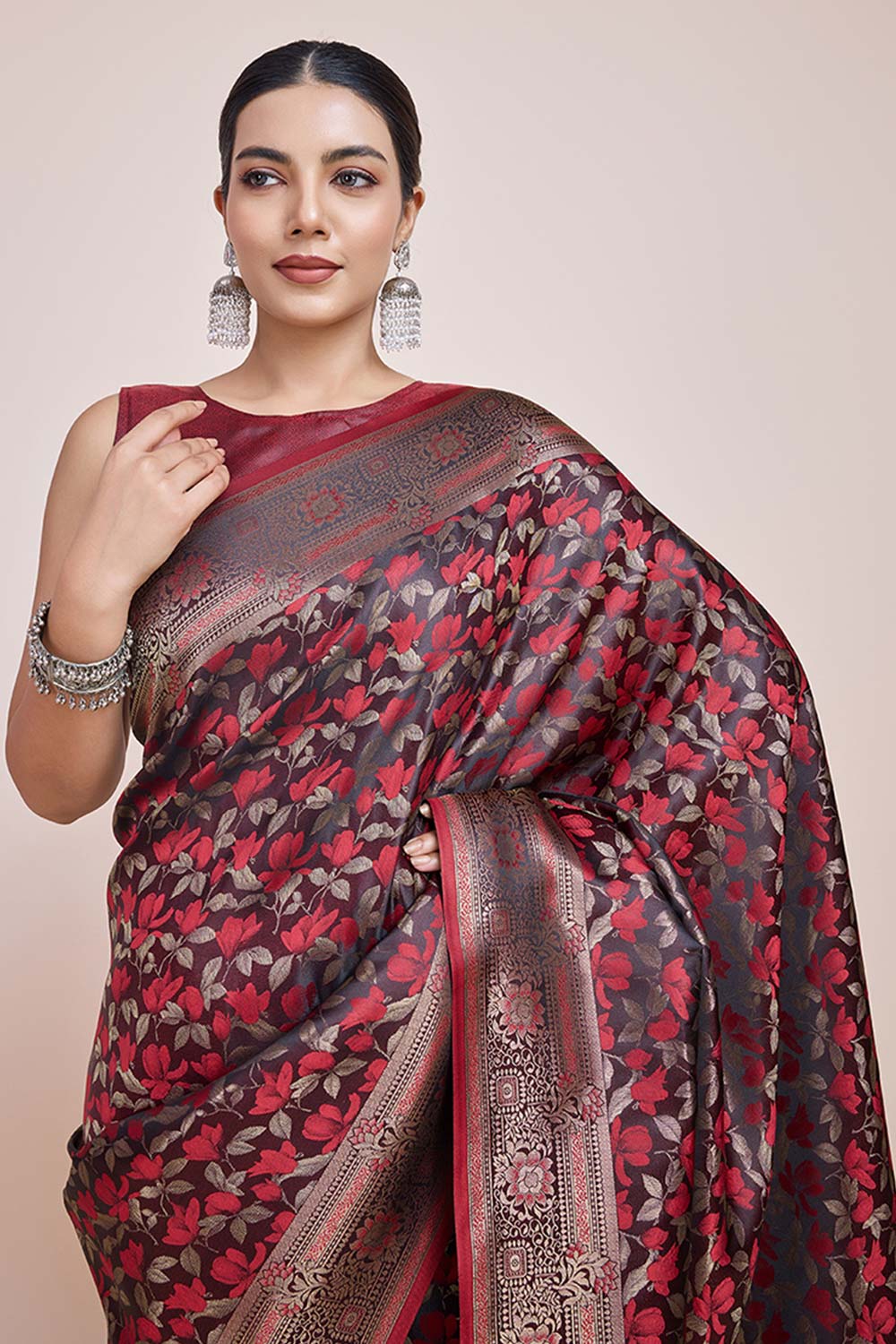 Maroon Banarasi Satin Silk Woven Saree