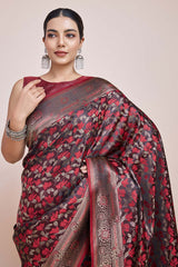 Maroon Banarasi Satin Silk Woven Saree