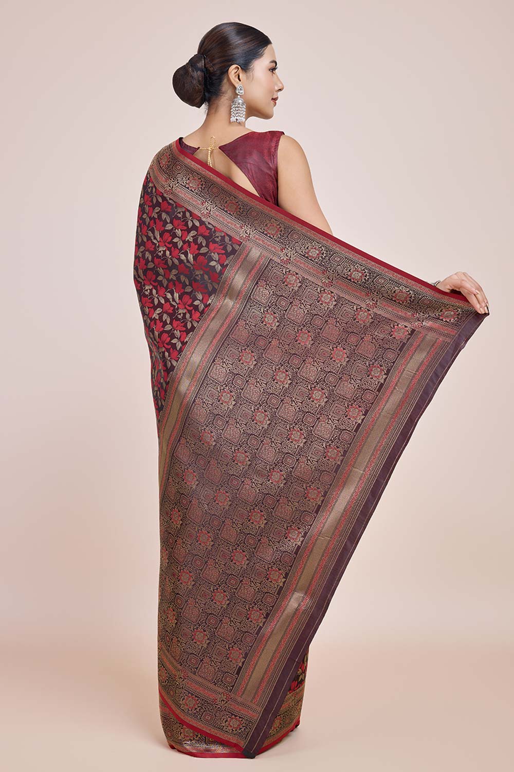 Maroon Banarasi Satin Silk Woven Saree