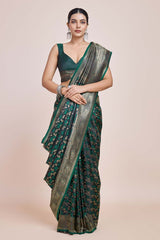 Dark Green Banarasi Satin Silk Woven Saree