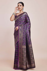 Dark Purple Banarasi Satin Silk Woven Saree