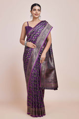 Dark Purple Banarasi Satin Silk Woven Saree