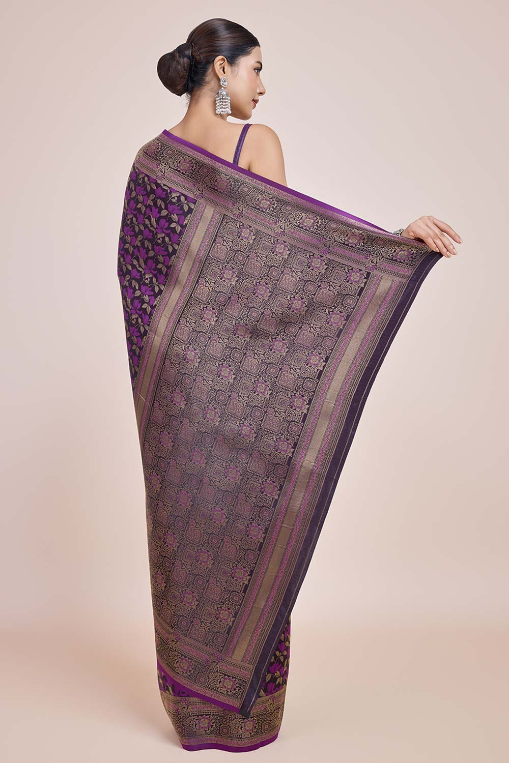 Dark Purple Banarasi Satin Silk Woven Saree