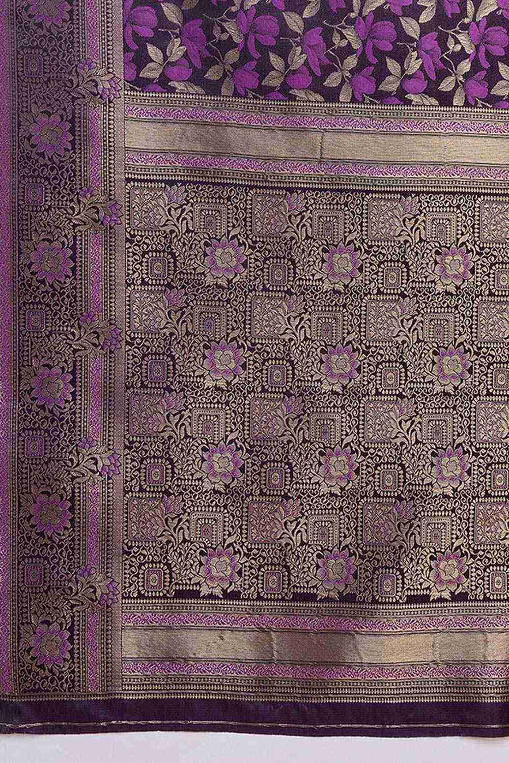 Dark Purple Banarasi Satin Silk Woven Saree