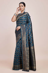 Dark Teal Banarasi Satin Silk Woven Saree