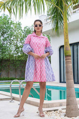 Pink Floral Print Pure Cotton Dress