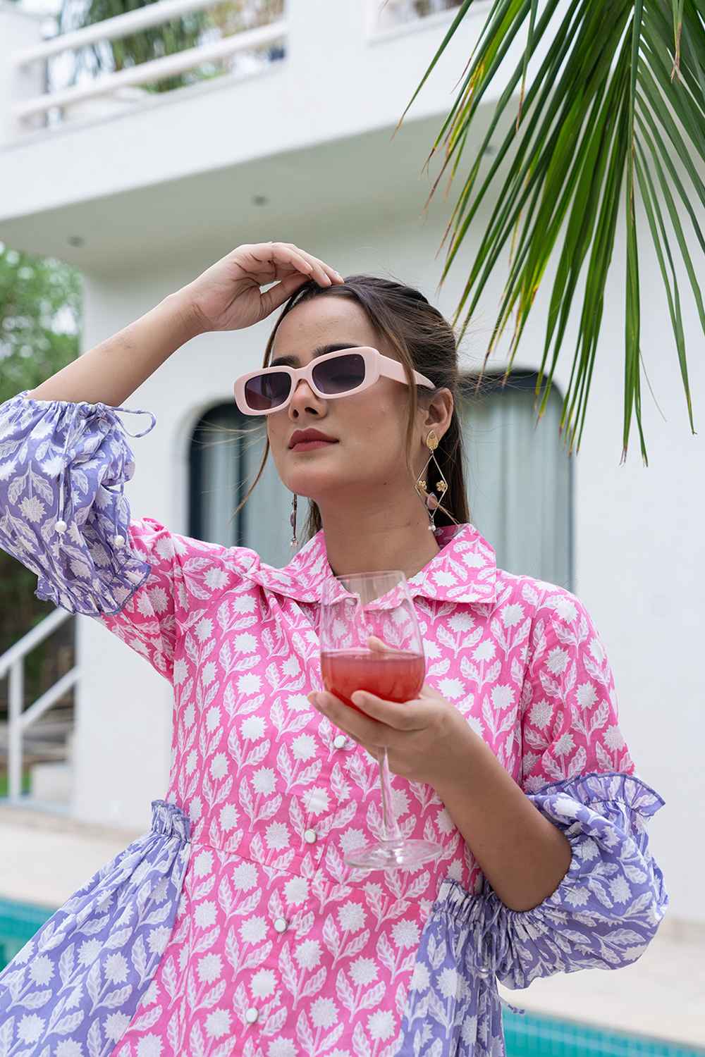 Pink Floral Print Pure Cotton Dress