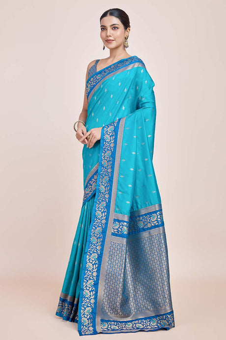 Sky Blue Banarasi Satin Silk Saree