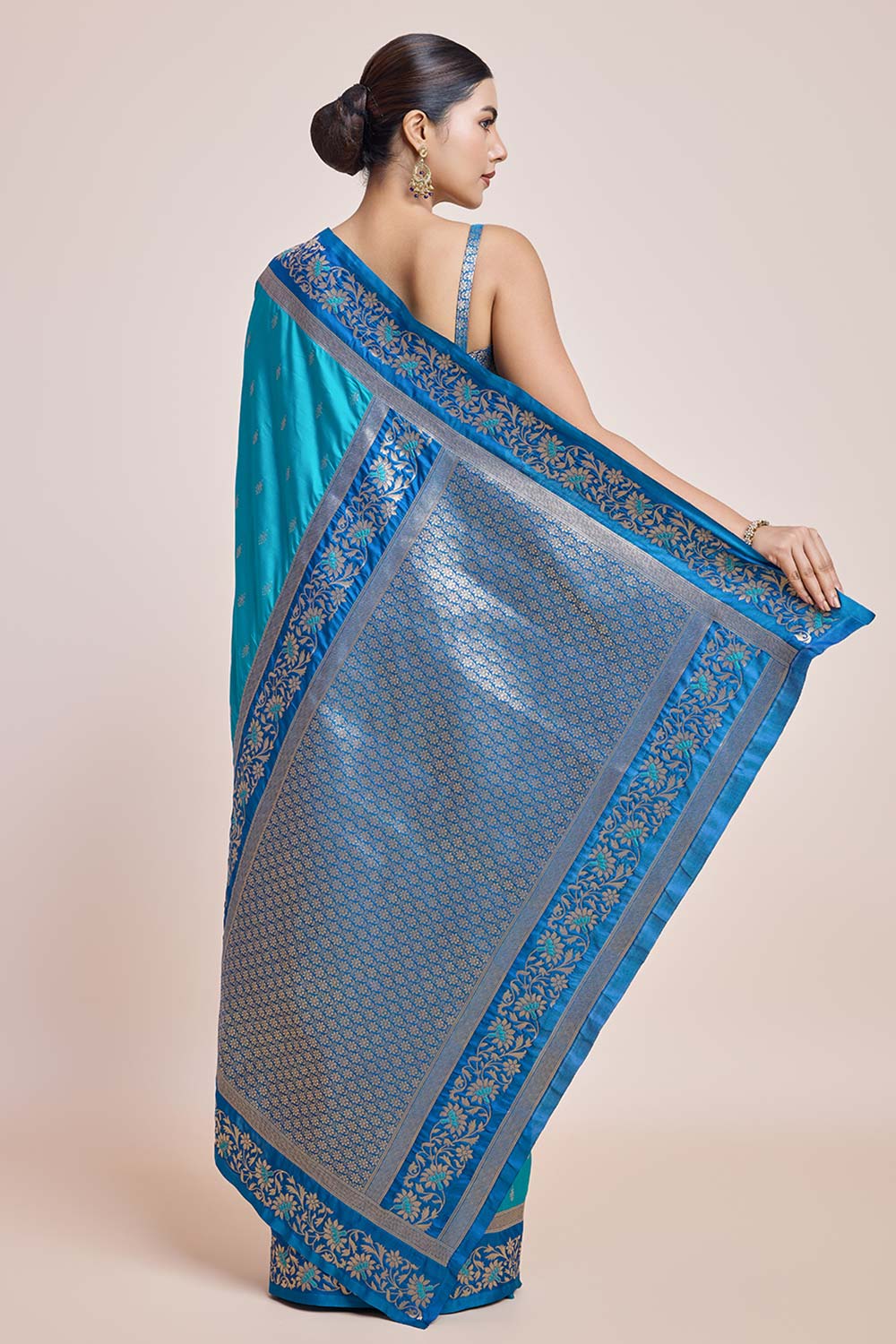 Sky Blue Banarasi Satin Silk Saree