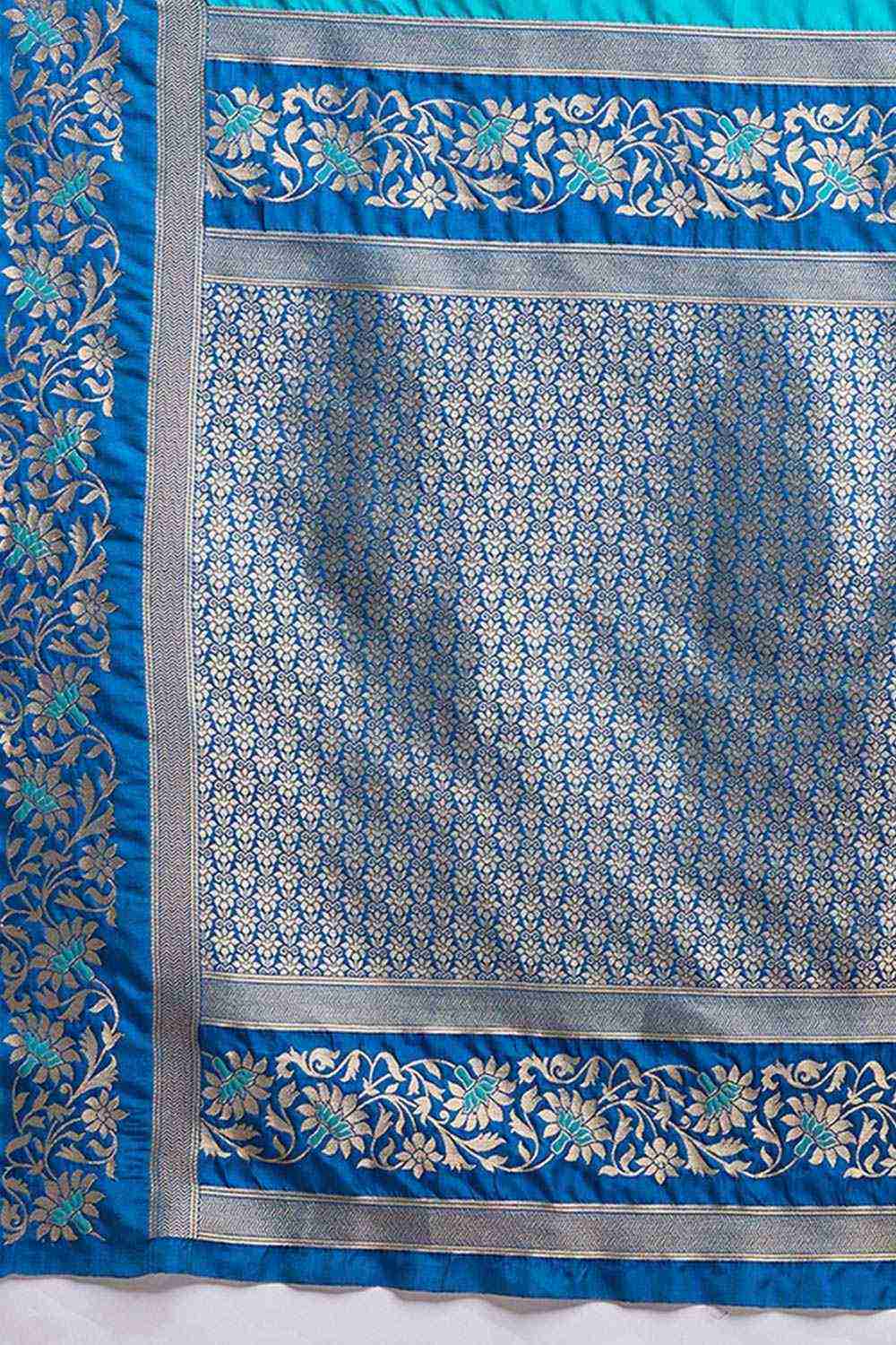 Sky Blue Banarasi Satin Silk Saree