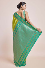 Parrot Green Banarasi Satin Silk Saree