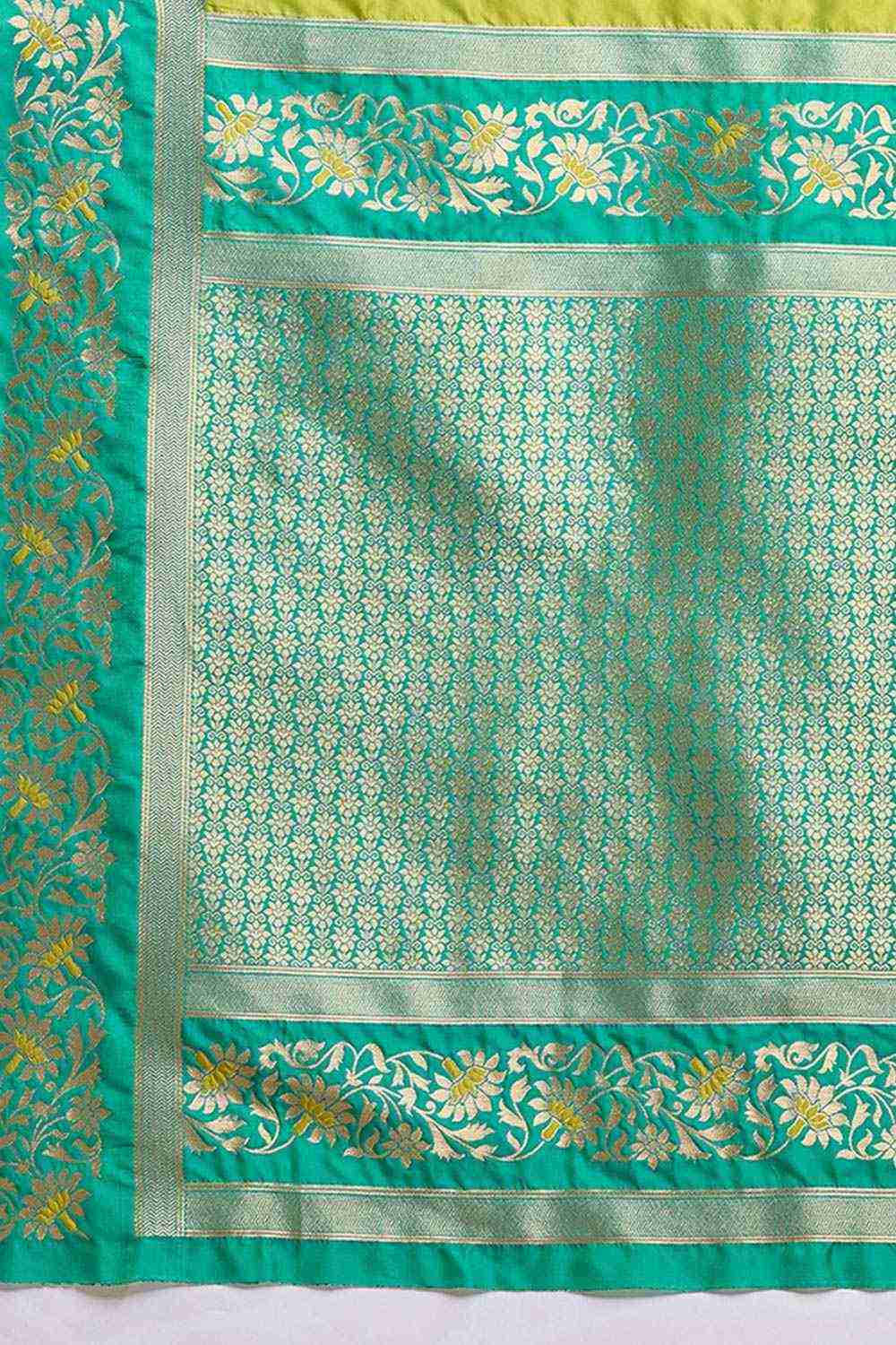 Parrot Green Banarasi Satin Silk Saree