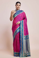 Magenta Purple Banarasi Satin Silk Saree