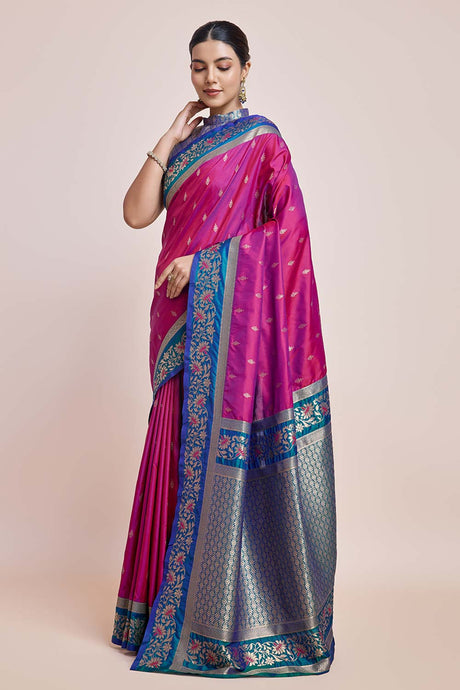 Magenta Purple Banarasi Satin Silk Saree