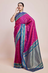 Magenta Purple Banarasi Satin Silk Saree