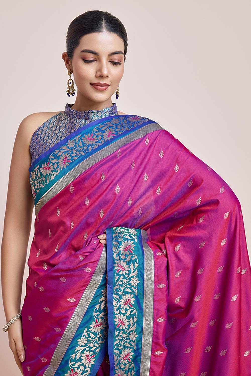 Magenta Purple Banarasi Satin Silk Saree