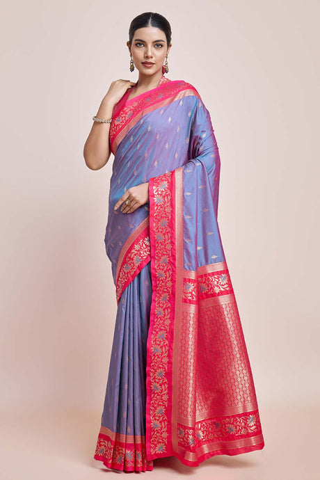 Violet Banarasi Satin Silk Saree