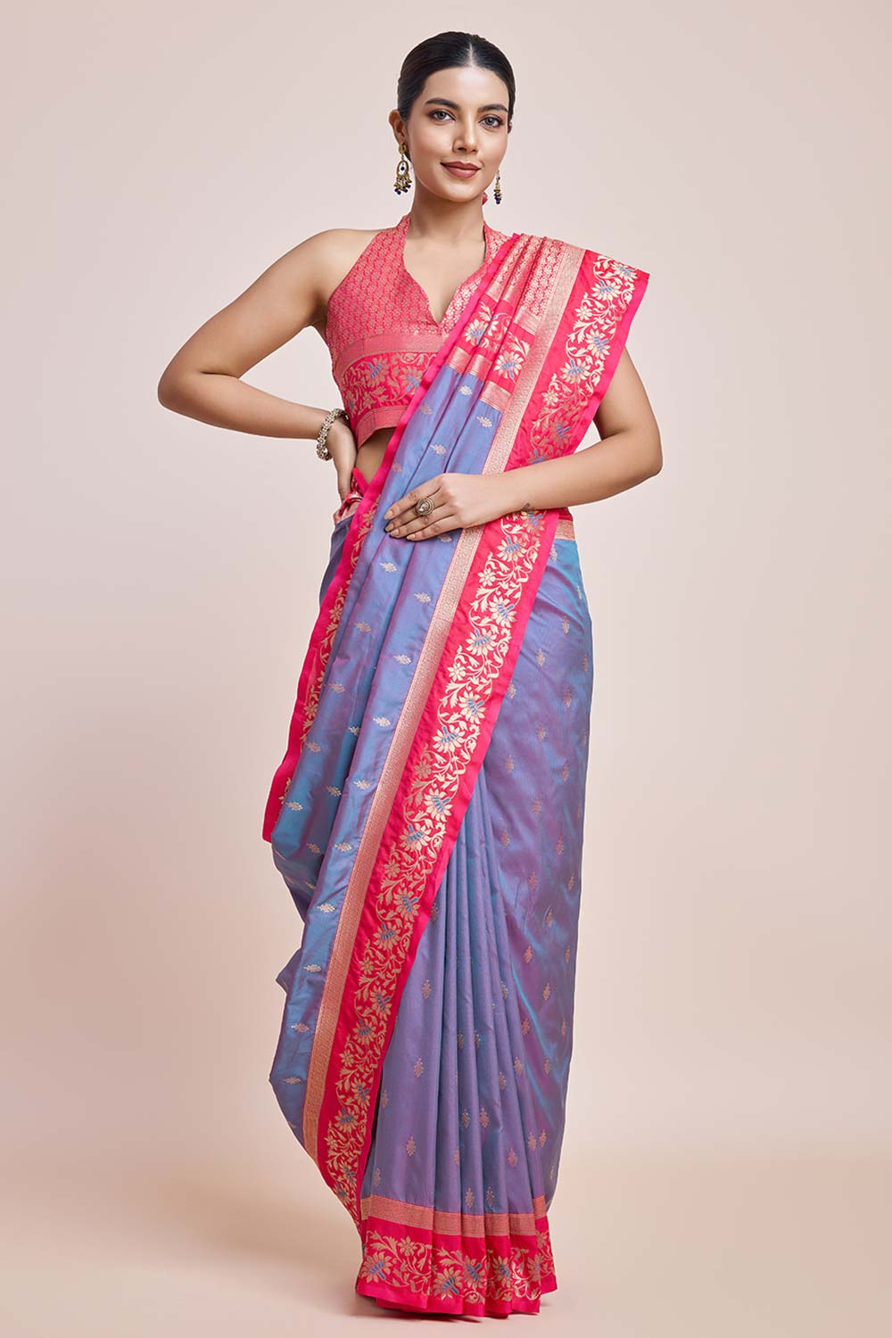 Violet Banarasi Satin Silk Saree