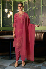 Red Viscose Silk Embroidered Salwar Suit