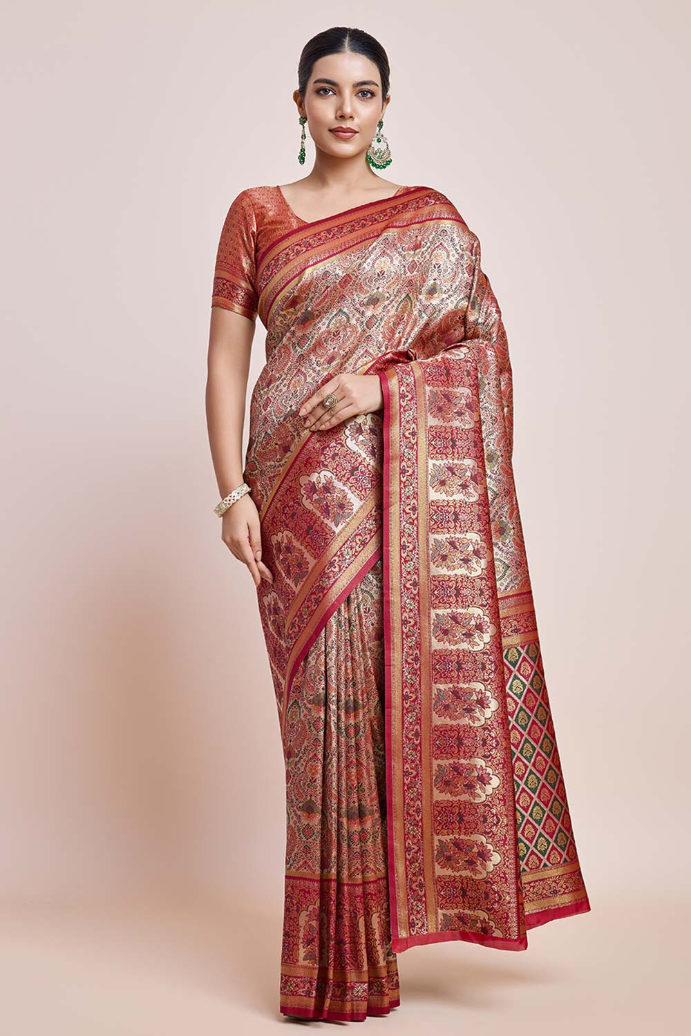 Maroon Dharmavaram Silk Saree With Zari Work