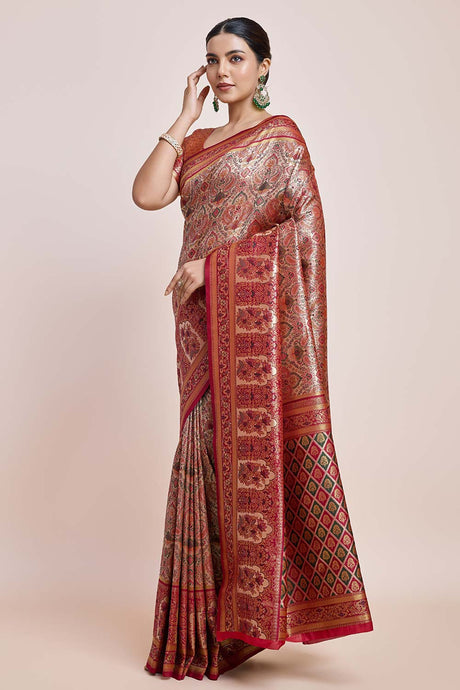 Maroon Dharmavaram Silk Saree With Zari Work