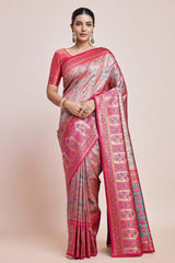 Pink Dharmavaram Silk Saree With Zari Work