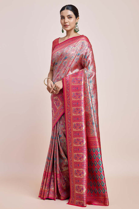 Pink Dharmavaram Silk Saree With Zari Work